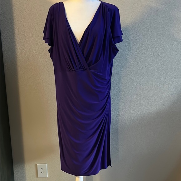Ralph Lauren Elegant Purple Draped Dress sz 22 short flutter sleeves - Picture 1 of 6